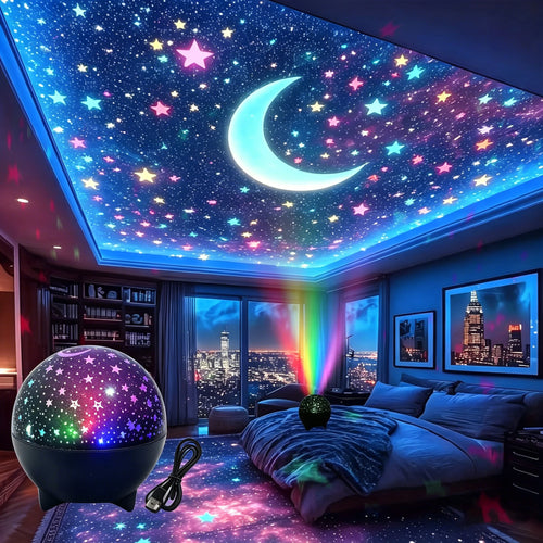 projecteur étoiles lune éclairage rgb changement couleurs automatique câble usb adhésif moderne décoration chambre