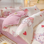 ensemble literie enfantin lapins coeurs rose blanc adorable housse couette taies oreillers drap carreaux