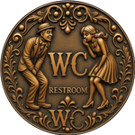 plaque décorative métal ornements floraux lettres wc beige bleu foncé doré classique vintage suspension