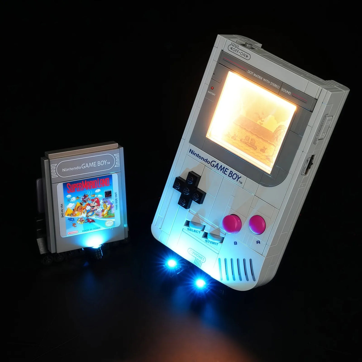 lampe décorative rétro console game boy blanc gris rose bleu écran lumineux boutons noirs