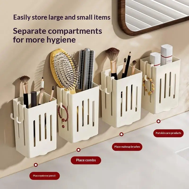 porte accessoires mural adhésif moderne beige clair texture mat rangement cosmétiques brosse cheveux bracelet