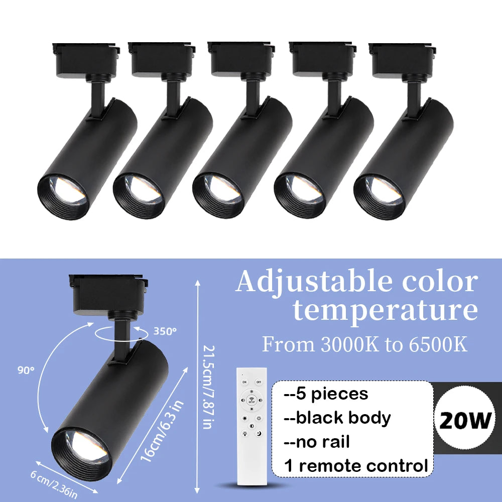 Spot LED moderne 20W dimmable noir blanc télécommande clips fixations chambre cuisine