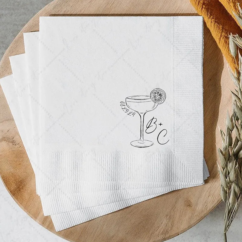 serviettes jetables mariage anniversaire animal compagnie initial lettre cœur blanc minimaliste