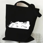 sac main femme toile chat cartoon noir blanc motifs animaux décontracté sans fermeture éclair