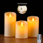 bougies led rechargeables sans flamme trois tailles imitation cire blanc crème télécommande