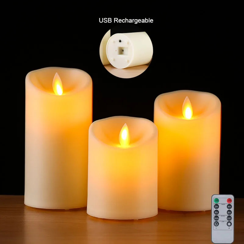 bougies led rechargeables sans flamme trois tailles imitation cire blanc crème télécommande
