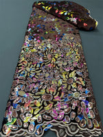 tissu décoratif brodé pailleté floral violet noir jaune rouge bleu vert sequins dentelle haute