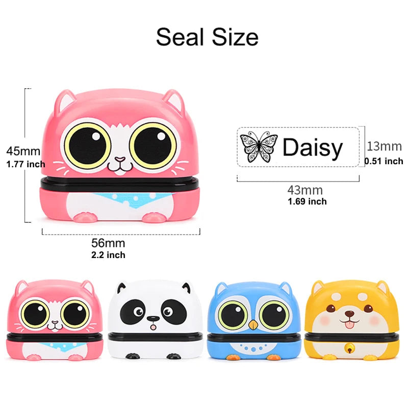 timbres personnalisables dessins animés animaux bleu noir rose blanc jaune gris daisyscrição
