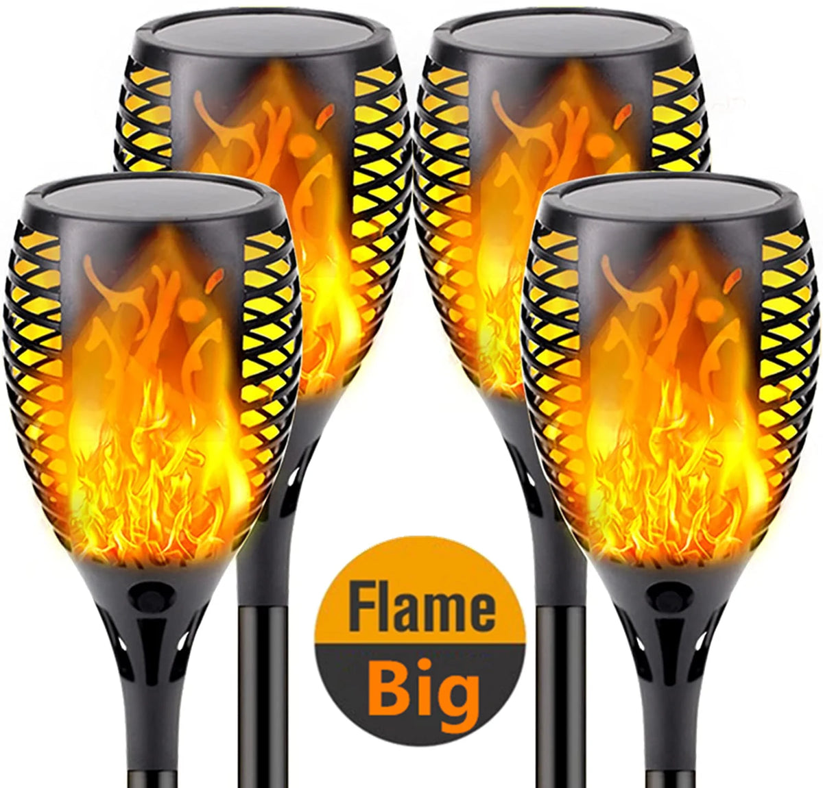lumière solaire décorative moderne flamme artificielle motifs floraux noir orange jauneextérieur patio allée