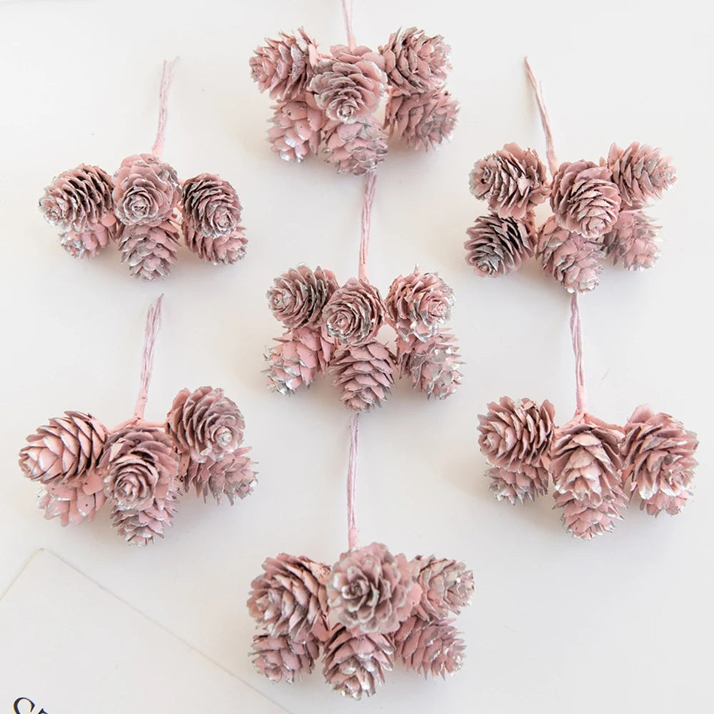 décoration festive cônes pin artificiels argenté doré rose pâle extérieur mariage noël