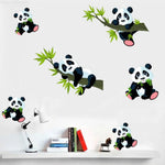 sticker mural panda bambou résistant eau dessin animé noir blanc vert rose
