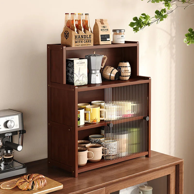meuble rangement bois marron verres bouteilles thé tasses sucre confiture moderne 50cm 20cm 39cm