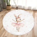 tapis rond illustration animaux costumes danse floral blanc rose gris vert foncé moderne chambre