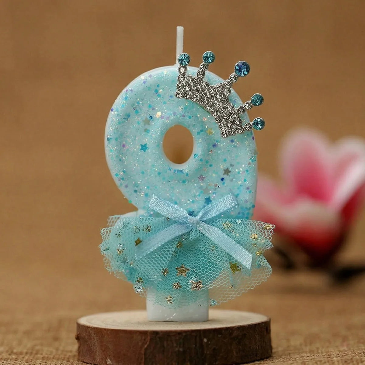 bougies numériques anniversaire forme chiffres paillettes strass rubans bleu rose décoratives féminines