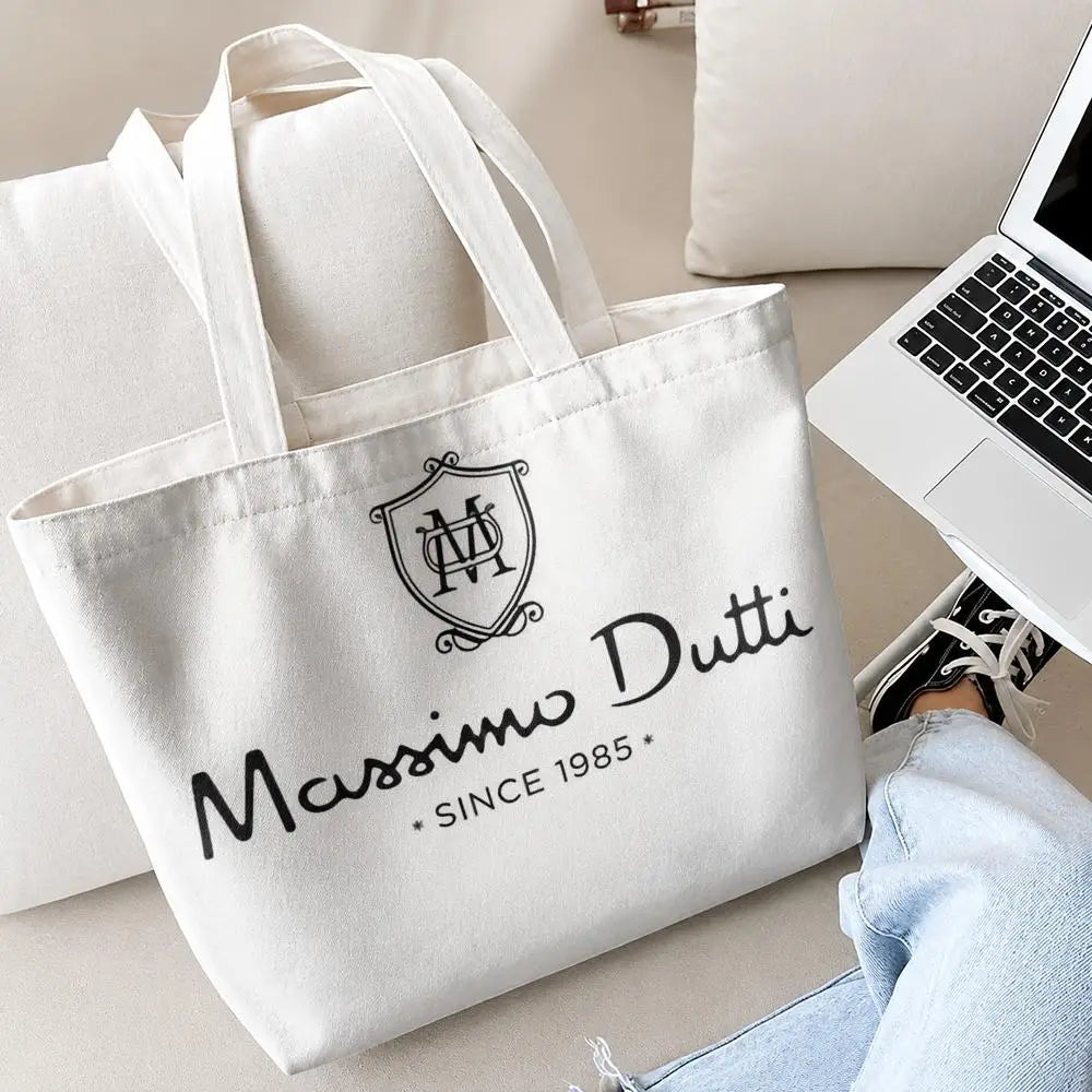 sac main toile blanche pochette logo poignées détachables fermeture éclair