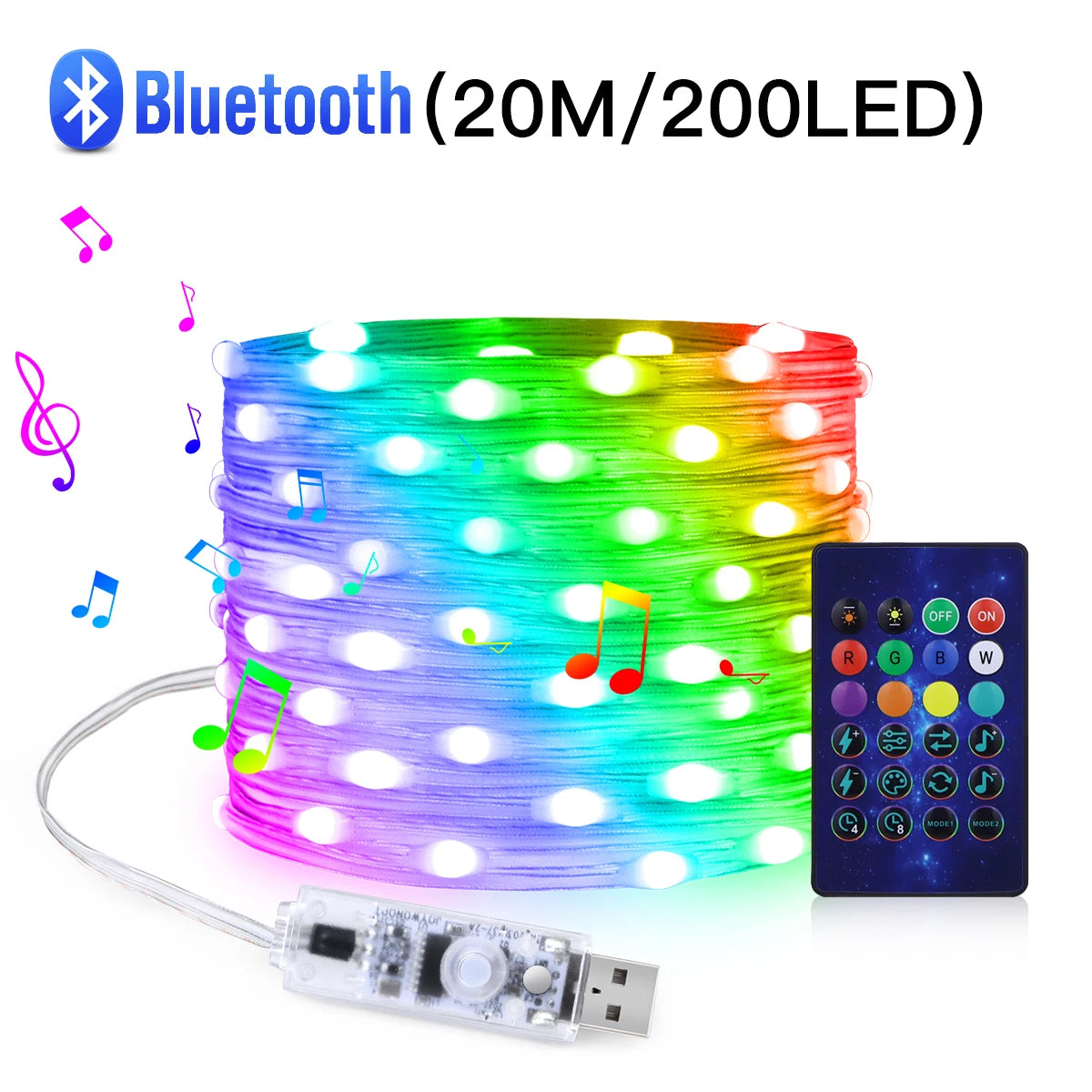 guirlande led multicolore flexible transparent noel 5m 10m 20m controle usb bluetooth