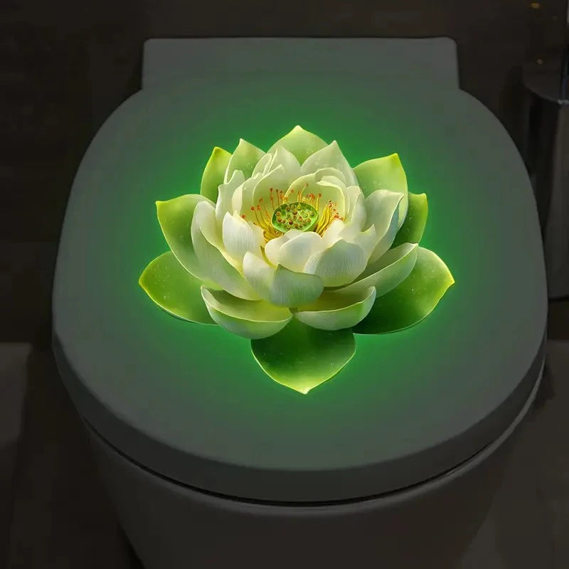 sticker decoratif toilette fleur lotus moderne blanc vert rose violet beige adhesif salle bain