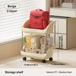chariot rangement roulant stockage livres sacs dos organisation maison moderne vert rouge beige