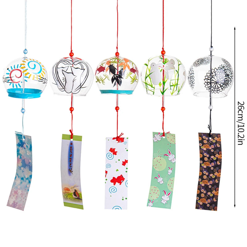 mobiles vent japonais verre transparent poissons chats décor extérieur rouge vert bleu blanc