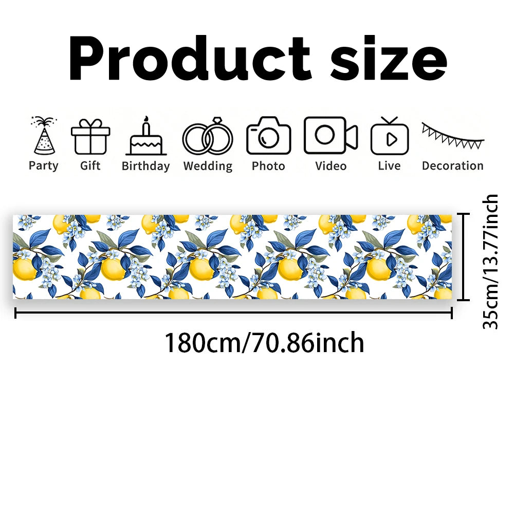 tableau chemin table fleurs citrons feuilles bleues blanc printemps été fêtes occasions spéciales polyester