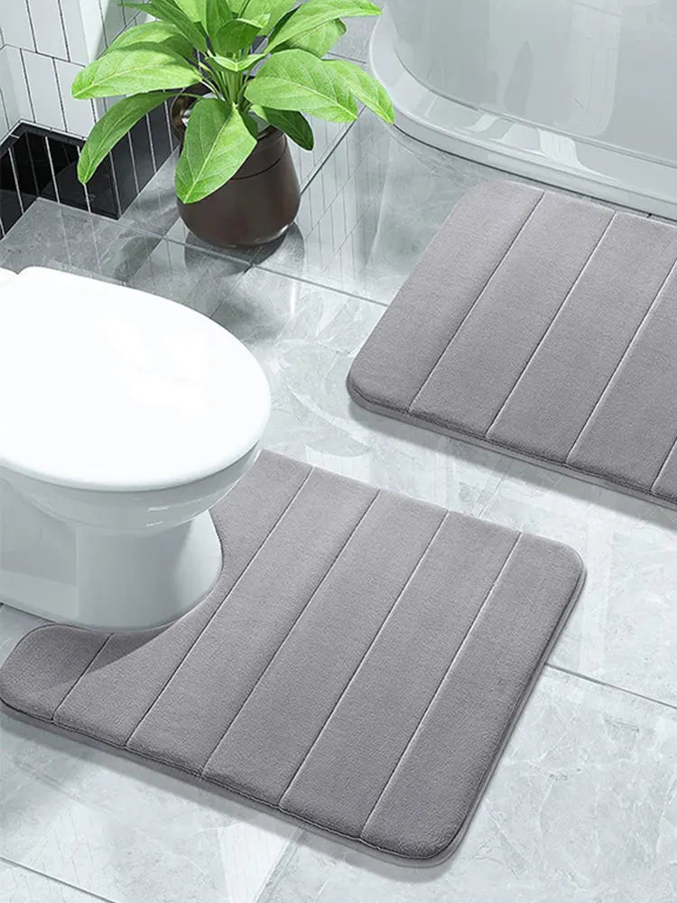 tapis bain doux texturé gris clair kit moderne deux tailles toilette