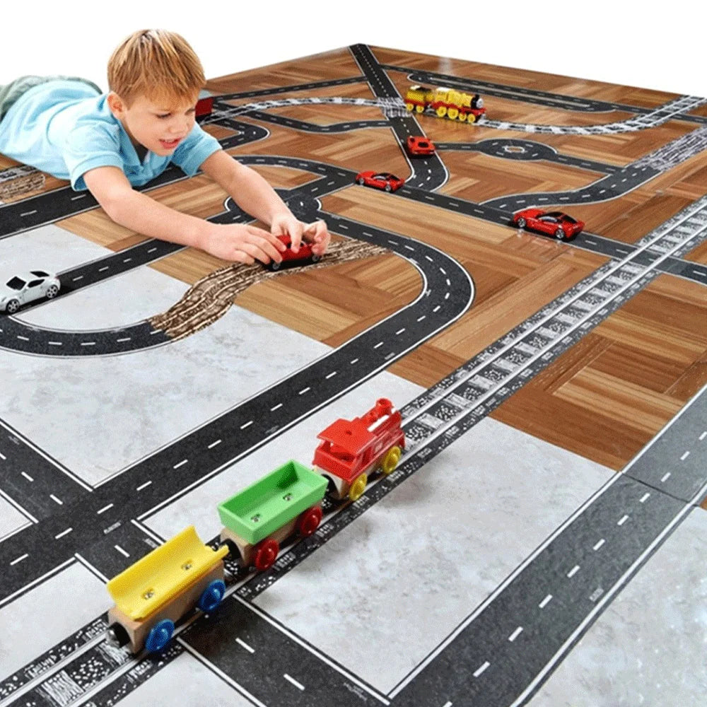 tapis autocollant voiture dessin animé route marquages panneaux signalisation anniversaire enfant fête halloween noël