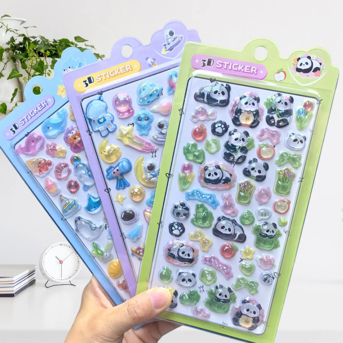 sticker 3d animaux mignons cartoon violet bleu rose vert clip