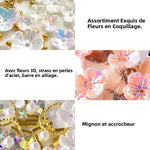 accessoires nail art fleurs blanc doré irisées strass coquillage japonais