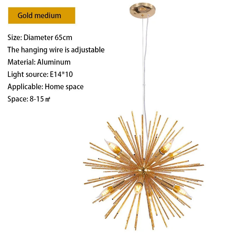 suspension lumineuse or moderne branches radiales ampoules incluses 55cm 65cm 70cm