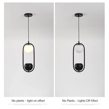 suspension végétale moderne plante artificielle lumière sphère lumineuse noir blanc vert minimaliste
