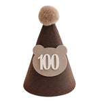 chapeau fête bébé marron velours pompon ruban chiffre imprimé 16cm 11cm anniversaire unisexe opacité