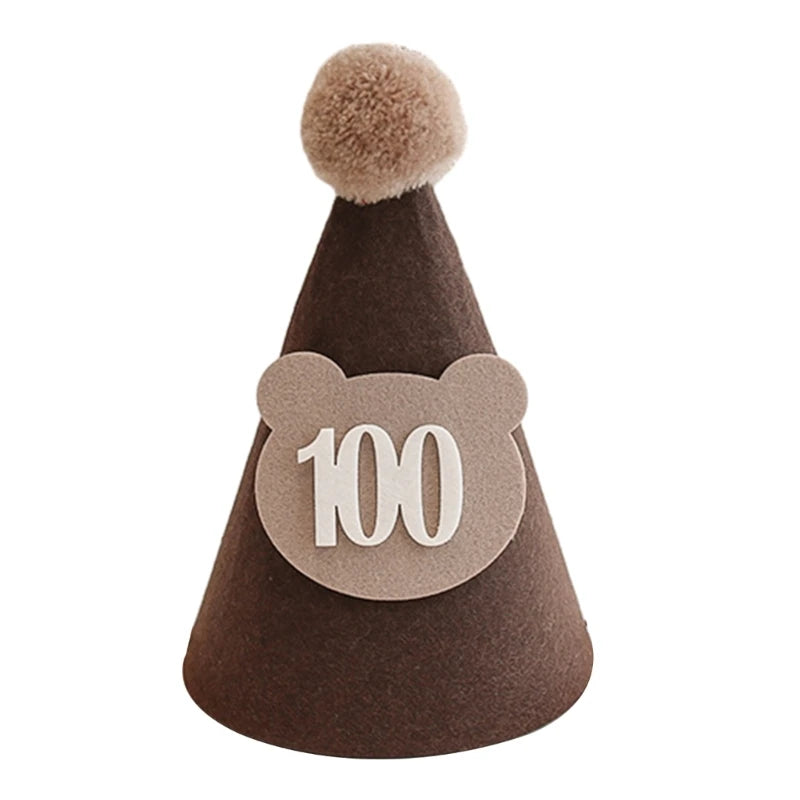 chapeau fête bébé marron velours pompon ruban chiffre imprimé 16cm 11cm anniversaire unisexe opacité