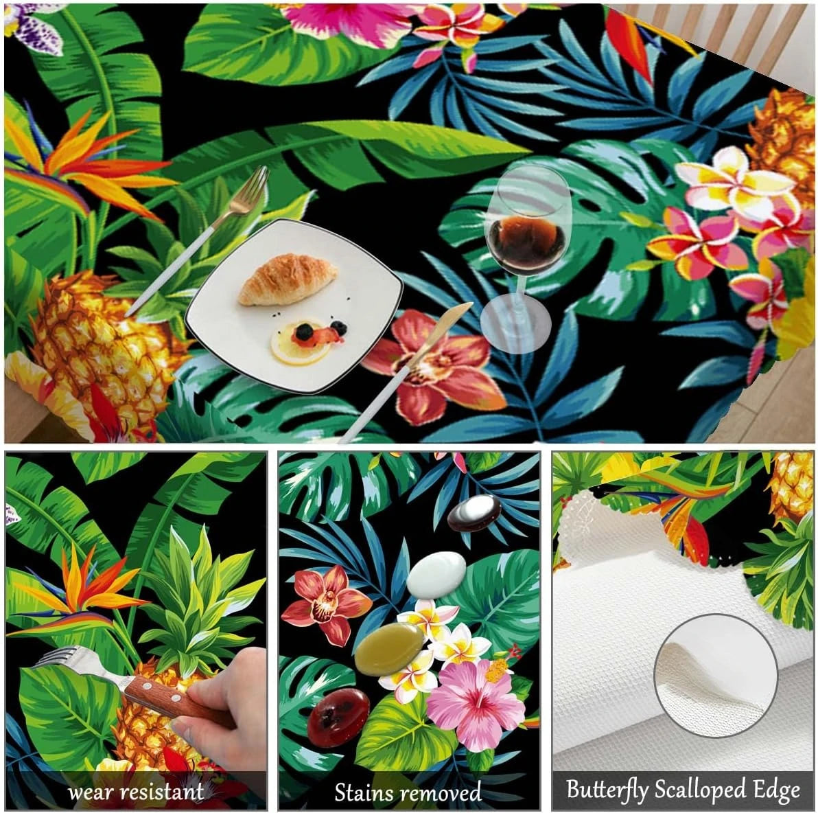 Nappe Rectangle Polyester Imperméable Feuillage Tropical pour Table