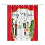 Rideau de douche de Noël avec motifs de casse-noisette et arbre de Noël pour une décoration festive et élégante, idéal pour créer une ambiance chaleureuse et magique.