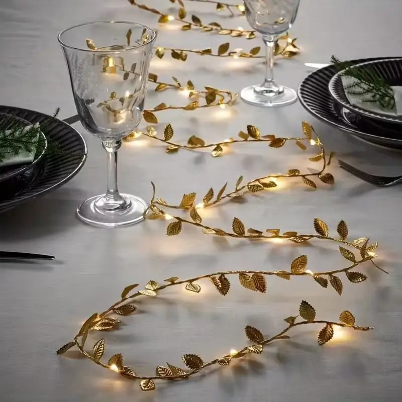 guirlande lumineuse feuilles dorées décoration mariage anniversaire noël festive plastique 2m 20led