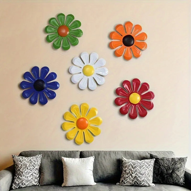 décoration murale moderne fleurs 3d vert orange blanc bleu rouge jaune adhésif set