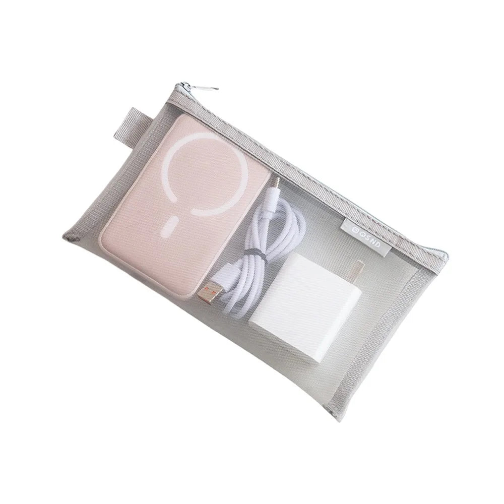 sac main vert maille moderne fermeture eclaire rangement chargeur cable boite données