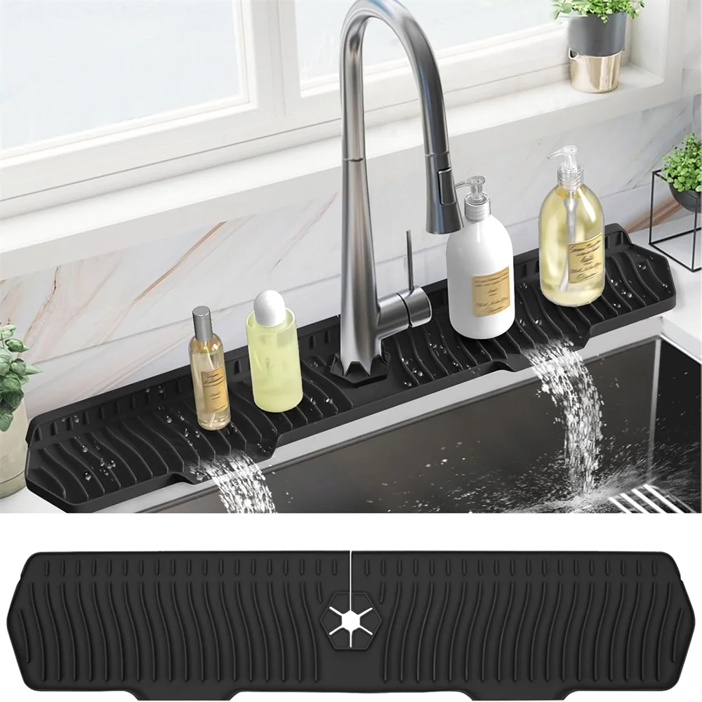tapis cuisine pliable silicone noir rayures ondulées moderne respectueux environnement