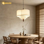 lampe suspendue tissu main beige moderne wabi sabi chaîne noire salon chambre