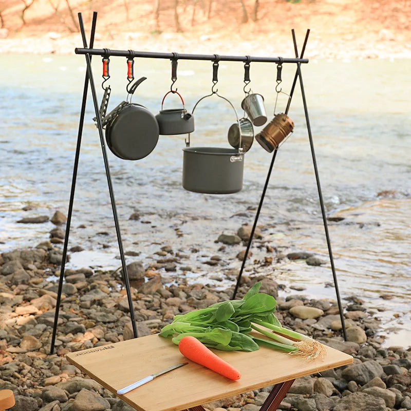 porte ustensiles pliables extérieur aluminium noir rouille camping suspension cuivré outdoors cuisson