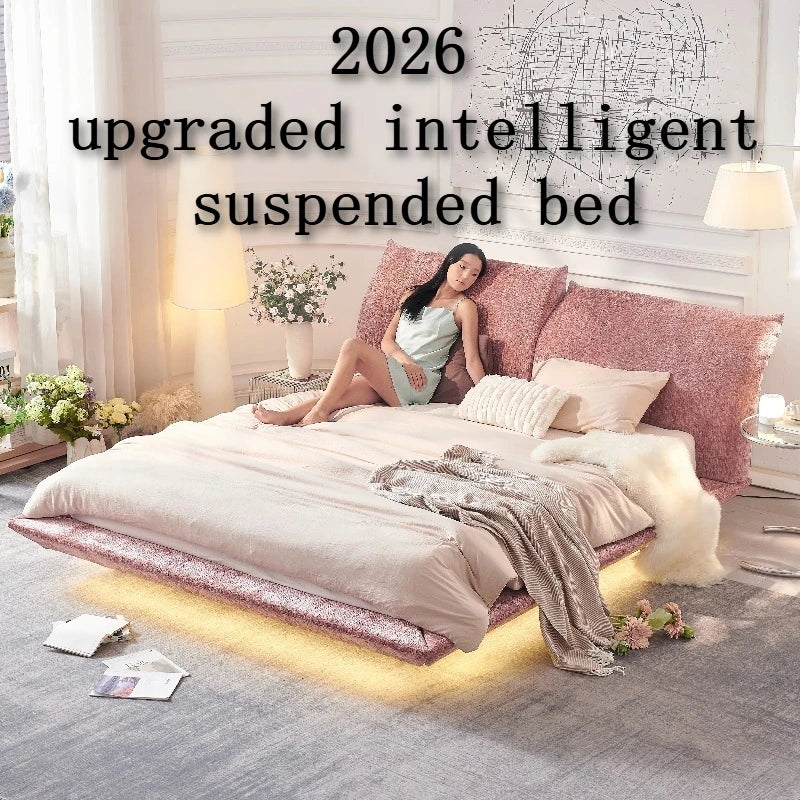 lit suspendu moderne rose gris clair chenille doux oreillers couverture drap plat coussin sol