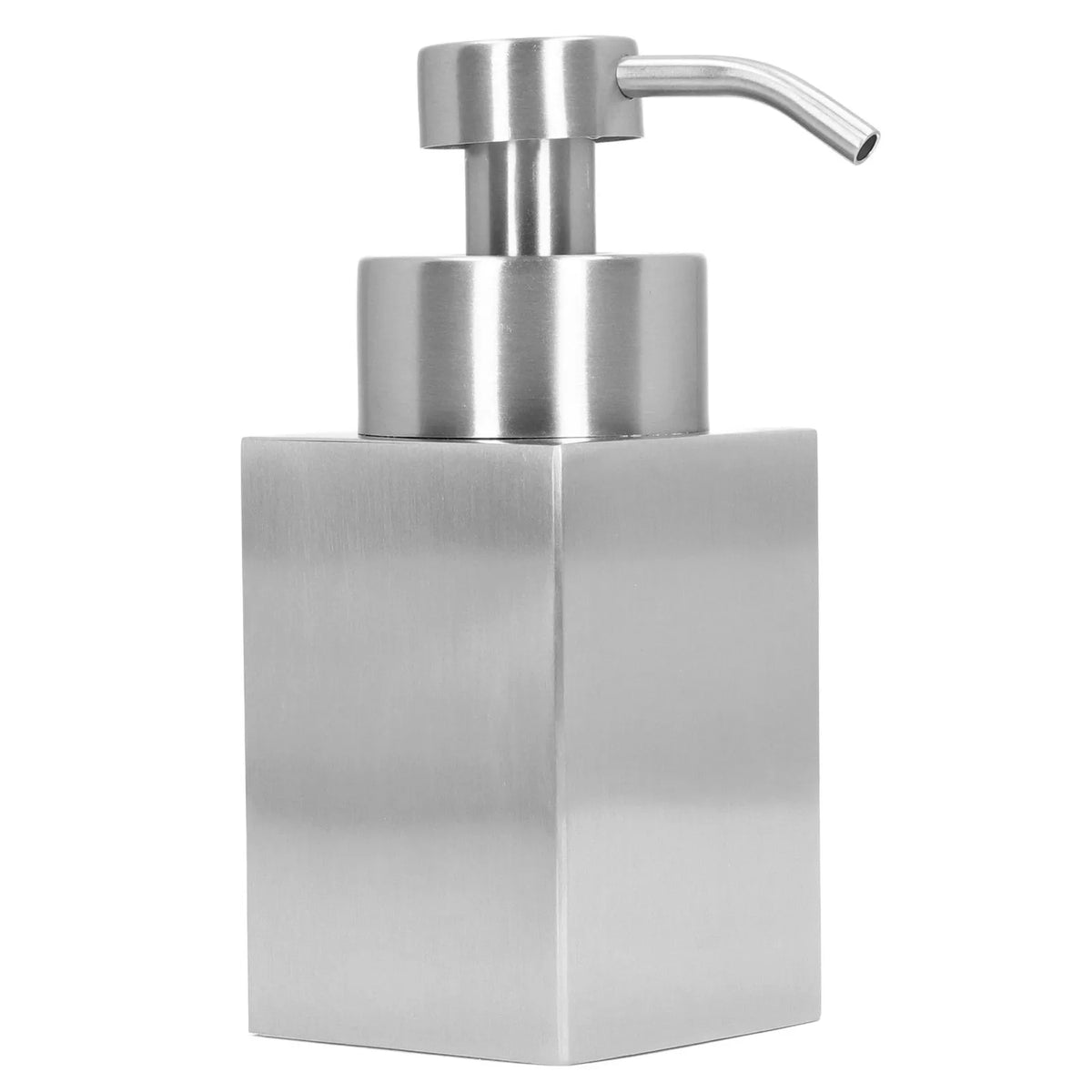 distributeur savon liquide argenté acier inoxydable finition brossée moderne minimaliste salle bains cuisine