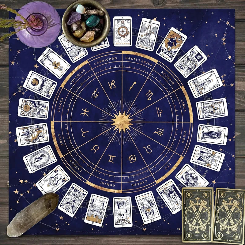 tapis tarot zodiaque astrologique cartes tarot noir violet bleu marine moderne mystique geométrique