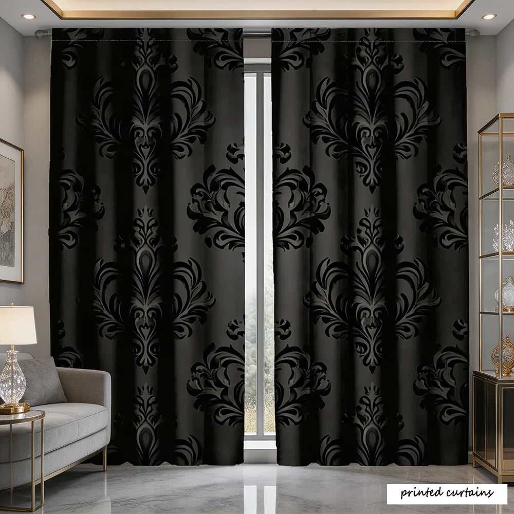 rideaux noir ornements floraux classique salon opaques polyester