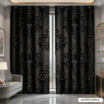 rideaux noir ornements floraux classique salon opaques polyester
