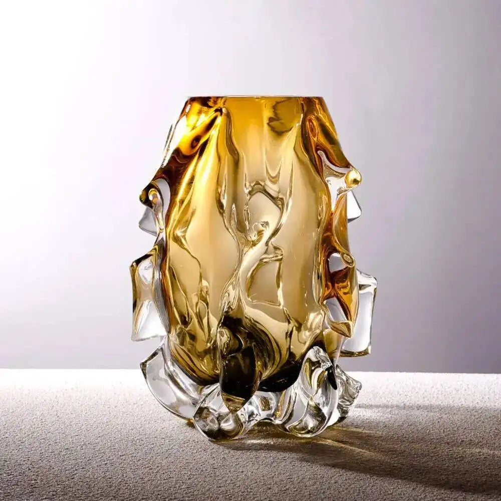 vase verre jaune ambré transparent moderne sculptural fleurs coupées lisintérieur chambre salon