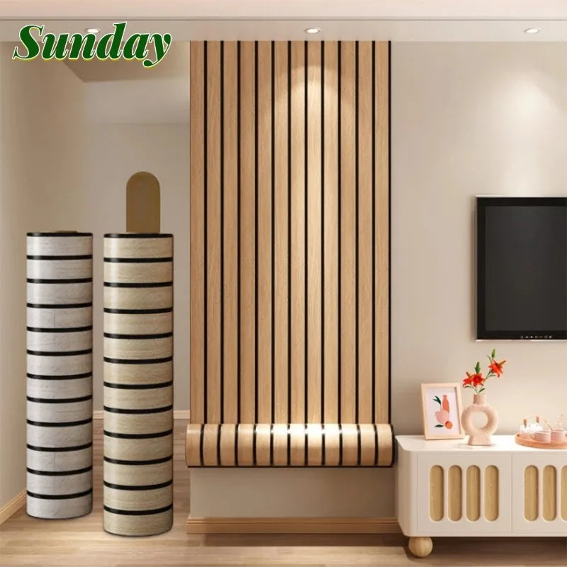 papier peint vinyle moderne imitation grille bois beige noir autocollant cuisine chambre salon