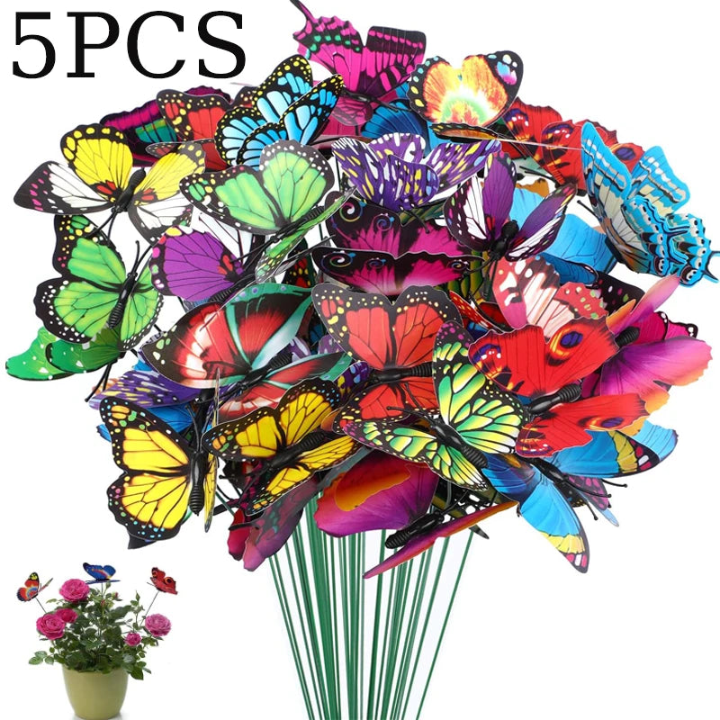 décor extérieur papillons artificiels rouge bleu vert jaune noir blanc tringles arrangement fleurées