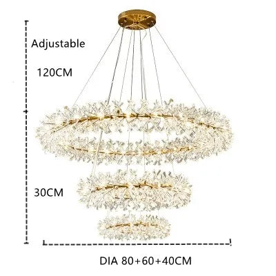 Suspension lumineuse cristal transparent moderne élégante chaînes blanc doré chambre salon