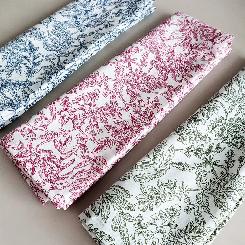 serviettes table imprimées coton bleu rose vert motifs floraux 45x45cm classiques rustiques